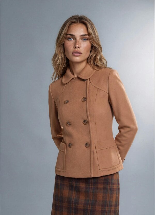 Myles Anthony Toffee Reefer Style Wool & Cashmere Jacket