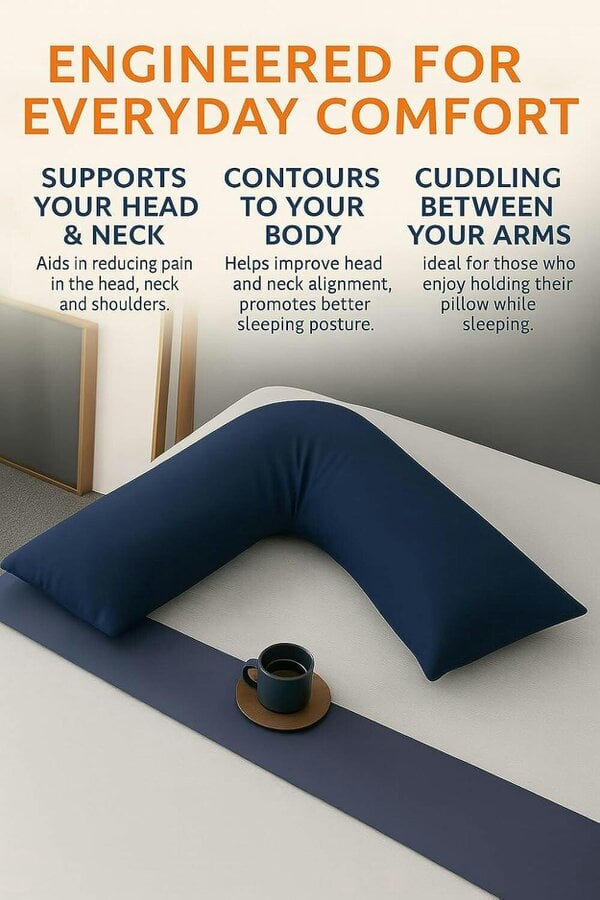Night Zone Easy Care Polycotton V Shaped Pillow – Orthopaedic Support Pillow with Case or Cover Only - Navy - Cover Only