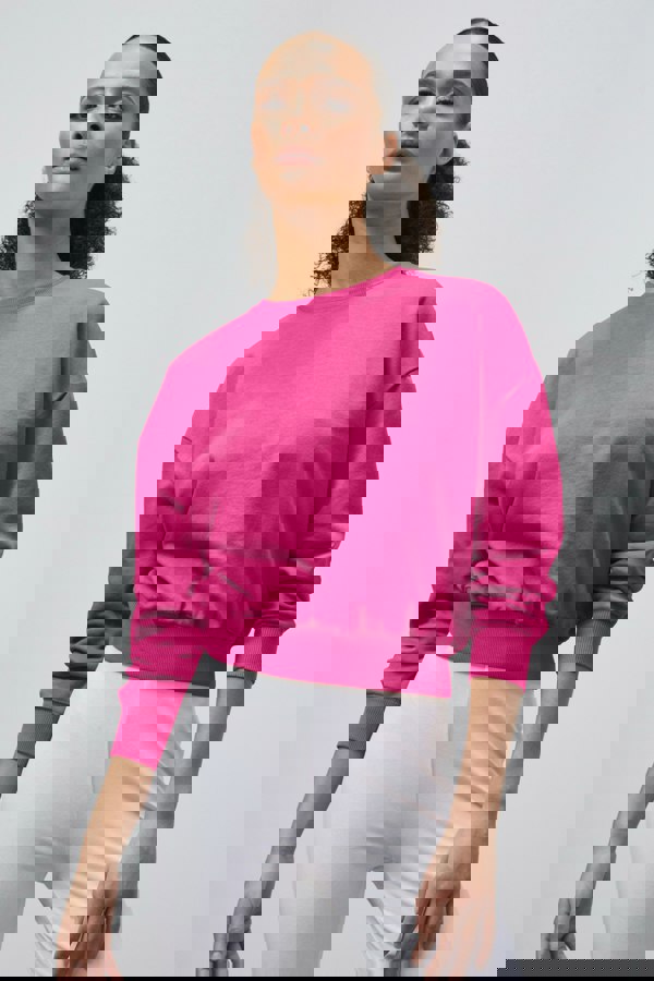 ENORSIA Ribbed Hem Cropped Sweatshirt