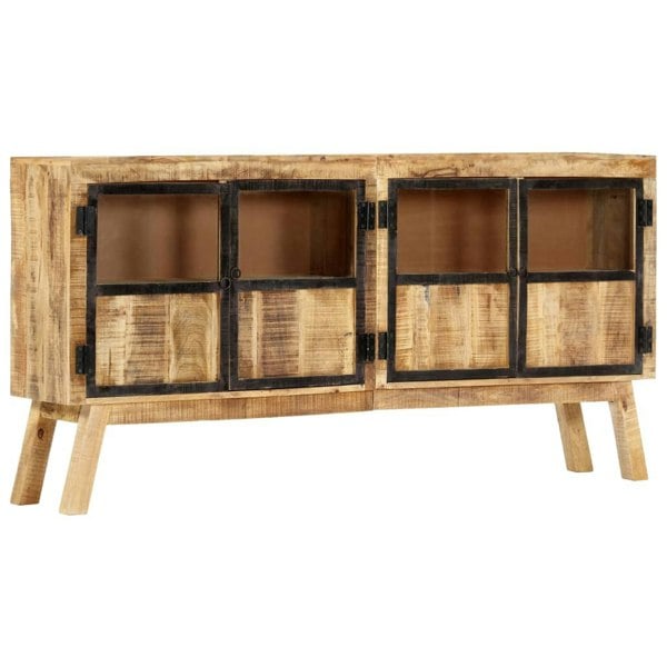 Berkfield Sideboard Brown and Black 160x30x80 cm Solid Rough Mango Wood