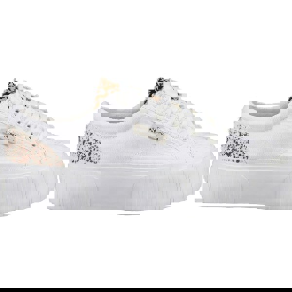 Superga 2631 Calfhair Details Women's Trainers - White Avorio/Leopard Spots