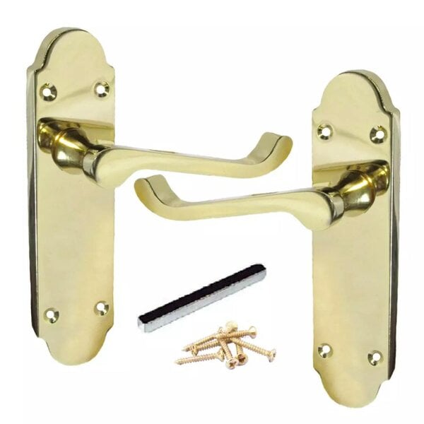 Lock & Lock Door Handle Modern Scroll Epsom Brass Polish handles, Bath Lock Latch 168 x42mm