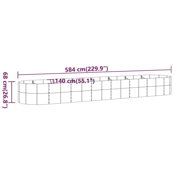 Berkfield Garden Raised Bed Powder-coated Steel 584x140x68 cm Grey