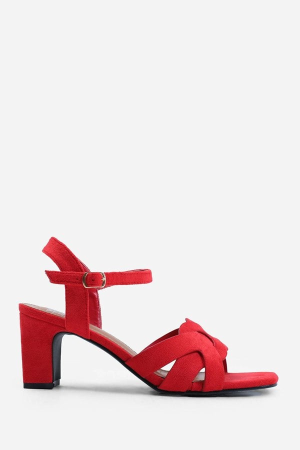 Where's That From Callie Wide Fit Low Block Heel With Braided Detail in Red Suede