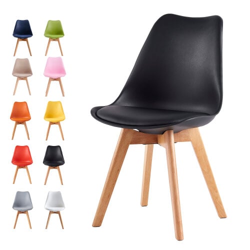 Single Dining Chair with Solid Wooden Legs and Seat Cushion Pad Eva - Black 