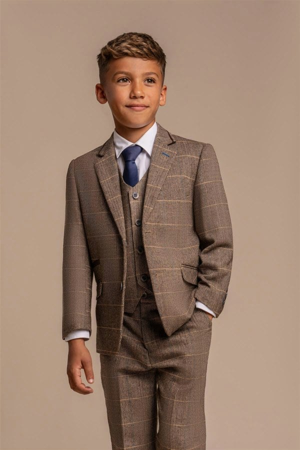 House of Cavani Boys Albert Brown Tweed Check Suit