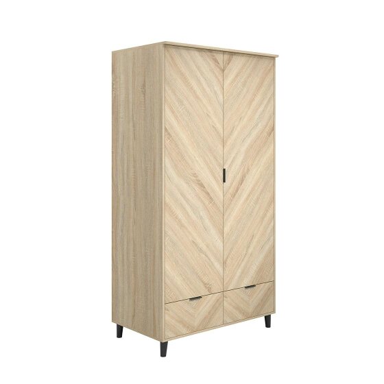 Wyld Haus Skerries 2 Door Chevron Wardrobe Natural Oak Wood 2 Drawers
