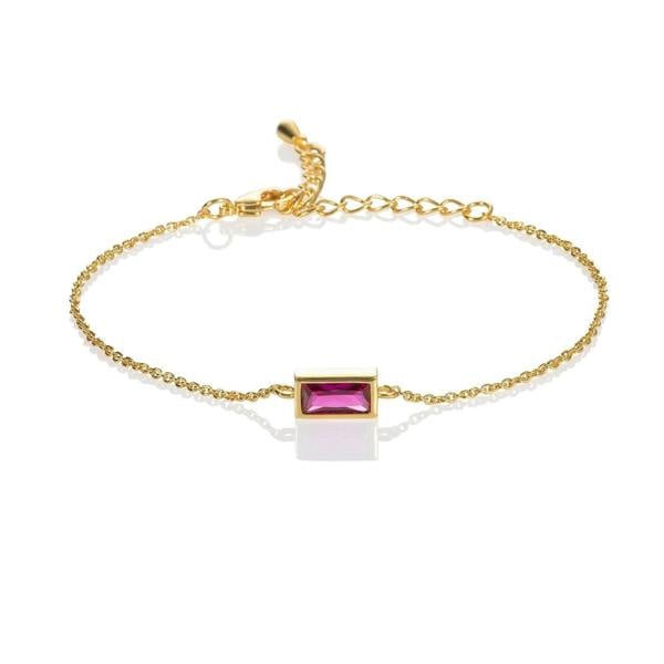 Dainty Gold Bracelet with a Red Cubic Zirconia Stone - namana.london