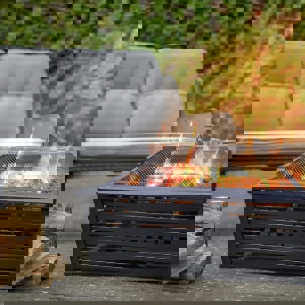 89cm Square Black Fire Pit Wood Burner & Cover Set - Outdoor Garden Heater Mesh - LoopsDirect