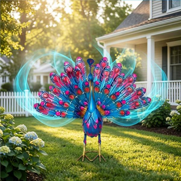 Leaper Metal Peacock Craft Statue for Outdoor Decor