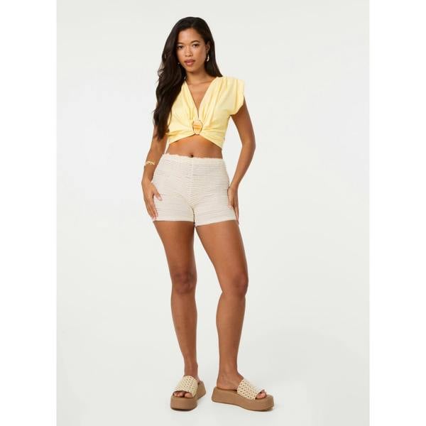 Pink Vanilla Stone Buckle Slinky Crop Top