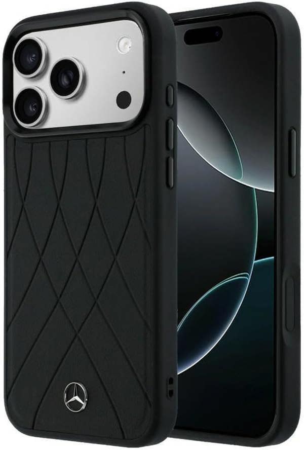Mercedes Benz Crossed Lines Leather Case with MagSafe for iPhone 17 Pro Max 6.9" Black - MEHMP17X25PSECLK