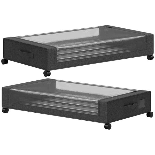 Bobobiy 40L Under Bed Storage On Wheels Pack of 2, Fabric Rolling Under Bed Drawers with Clear Lid, Zip, Steel Frame, Black