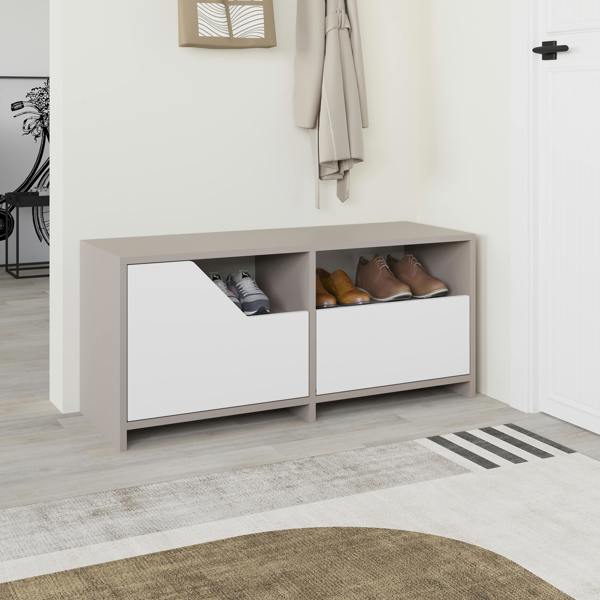 Decortie Modern Nexus Shoe Cabinet 105(W) 2-Door Storage and Open Shelf Space Saver Engineered Wood Hallway