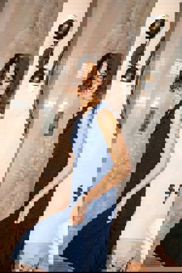 Alie Street London Darcie Cowl Neck Dress (Glitter Blue)