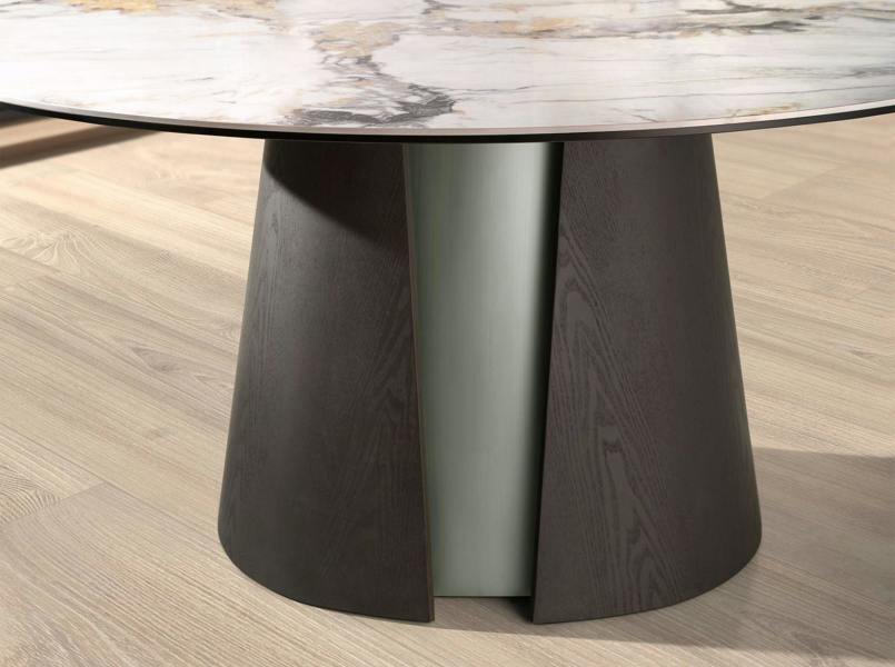 Angel Cerdá Round dining table in porcelain marble, dark ash oak and silver-coloured wood 1201