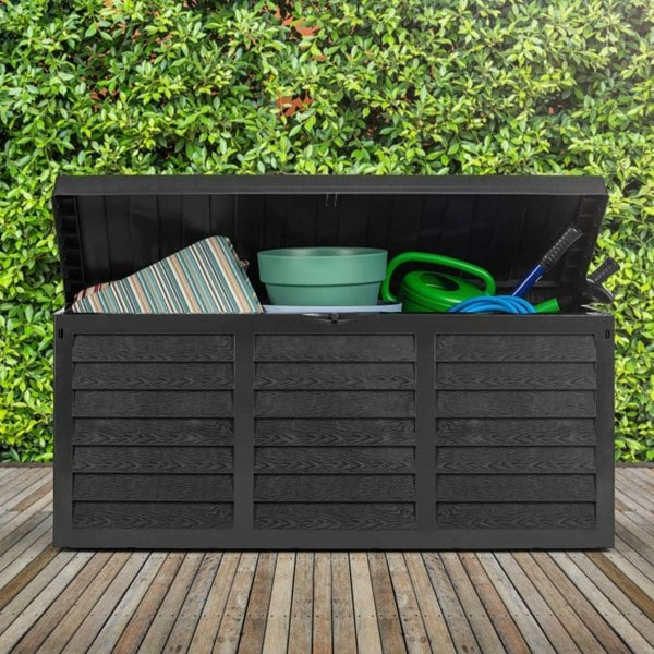 Gr8 Garden Black 320L Plastic Storage Box Garden Outdoor Shed Utility Cushion Chest Truck