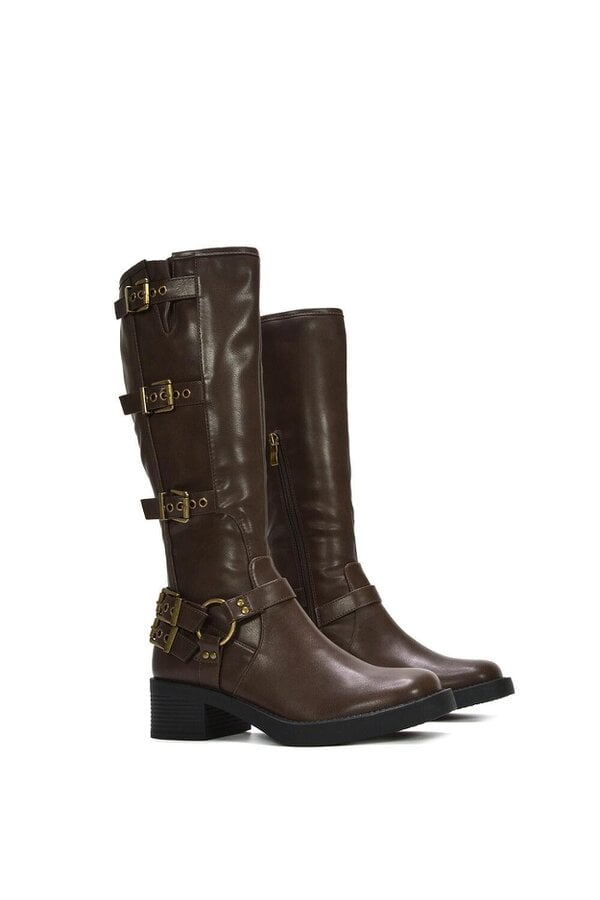 XY LONDON Harness square toe Knee High Biker Boots