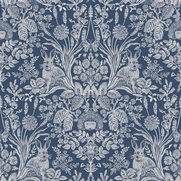 World Of Wallpaper Harlen Woodland Damask Wallpaper - Navy