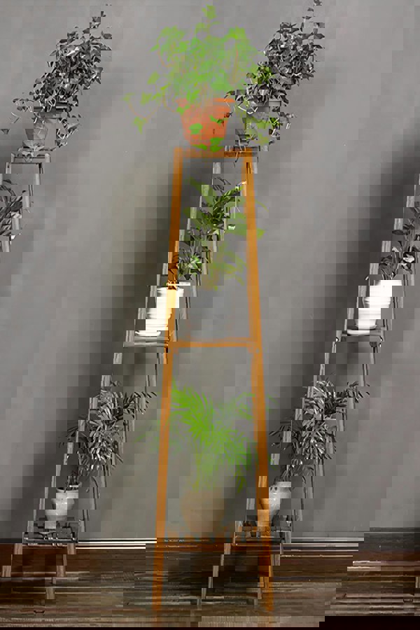 Living and Home Vintage Tiered Indoor Plant Stand Solid Wood Display Shelf