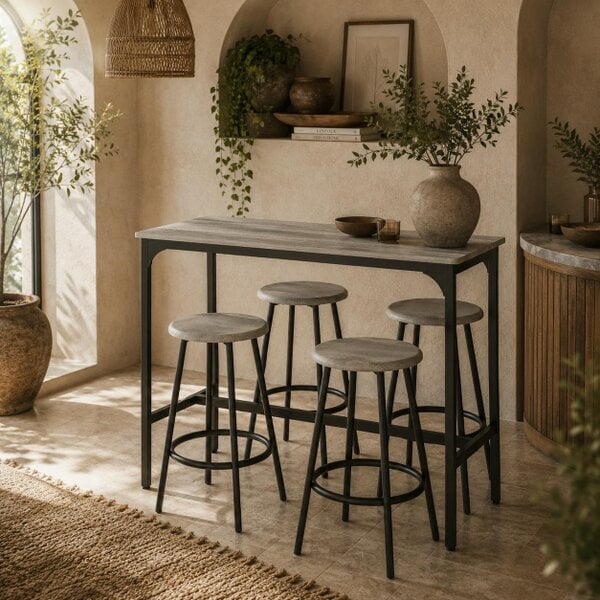 Wyld Haus Finani Wooden Grey And Black 5 Piece Industrial Bar Table And Stool Set