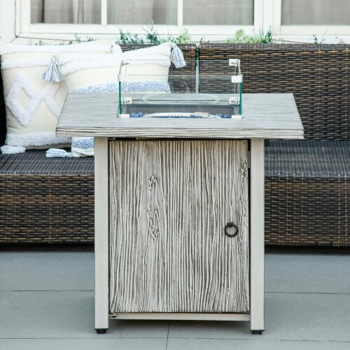 Wyld Haus Vesoka Steel Grey Square Garden Outdoor Gas Fire Pit Table With Cover And Glass Screen
