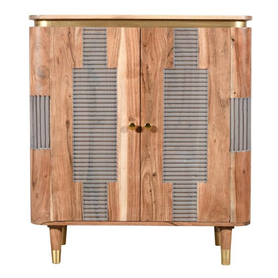 Wyld Haus Idaho Natural Acacia Wood and Brass 2 Door Cabinet