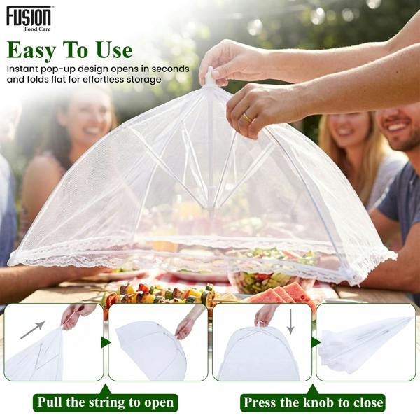 Fusion Food Care Food Covers Mesh Pop Up 4 Pack - 17" Food Umbrella Netting Covers - Foldable & Reusable Plates, Dish & Bowls Mesh Cover