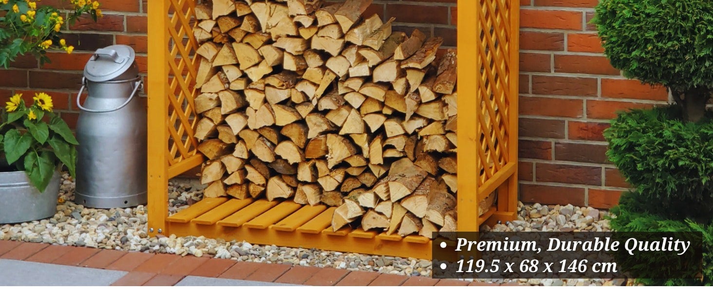 Promex Retail Premium Log Store - Honey Brown Sturdy Wood Rack Firewood Storage Shed with Felt Roof