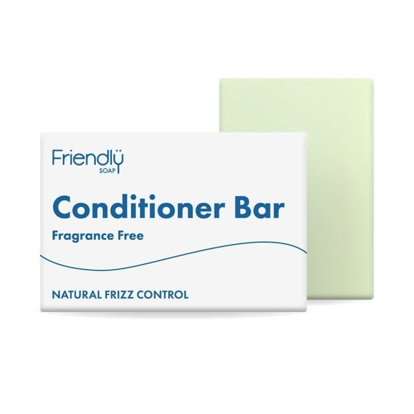 Fragrance free conditioner bar with packaging on white background
