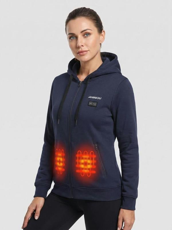 Anniou Women's Navy Blue Zip Heated Hoodie - blue