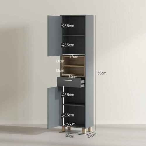 Wyld Haus Suna Tall Bathroom Storage Cabinet With Moisture Resistant Board Finish Matte Grey