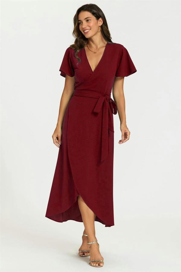 FS Collection Wrap Maxi Dress In Wine