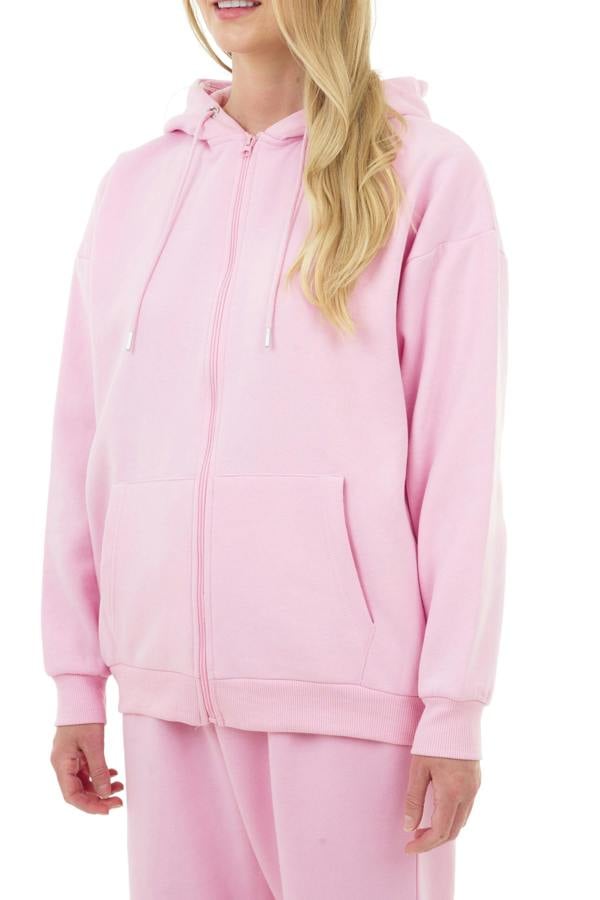 Smart Living Basic Womens Oversized Zip Through Hoodie - Pink