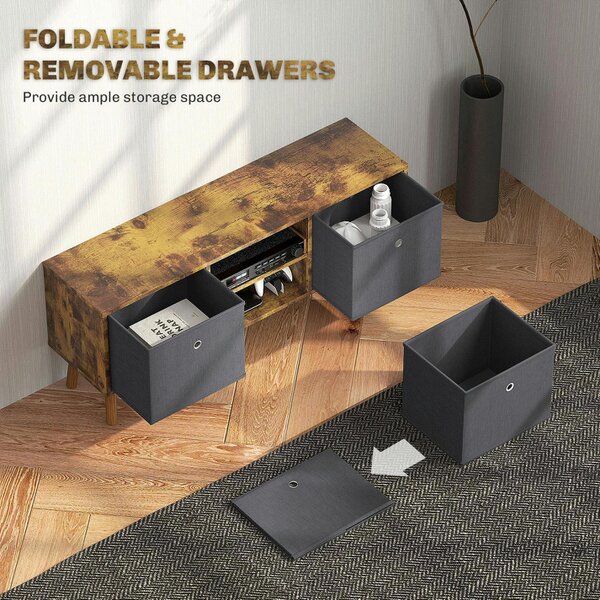 Wyld Haus Dilo 110cm Wooden Rustic Brown TV Storage Cabinet With Fabric Fold Down Drawers For Screens Up To 50 Inches