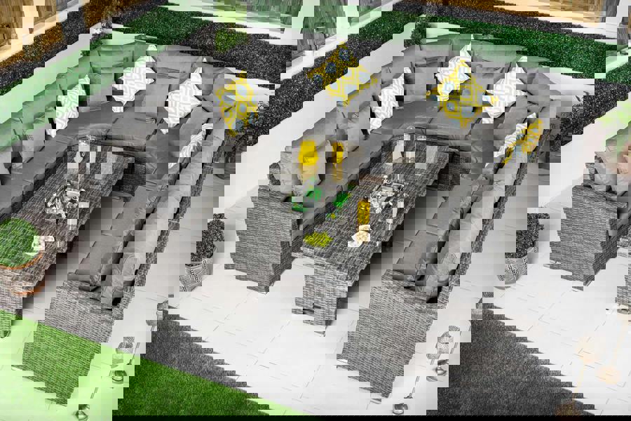 Giardino Santorini 7 Seat Modular Sofa Rattan Garden Furniture Set Outdoor Height Adjustable Ice Bucket Coffee Table