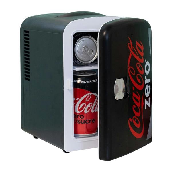 Coca-Cola Coke Zero 4L Mini Fridge 6 Can Black Cooler & Warmer for Bedroom, Gaming Room or Office (12V)