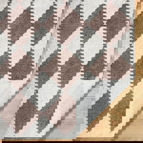 Livabliss Fossay Shag-Washable Beige Brown High Pile Diamond Rug