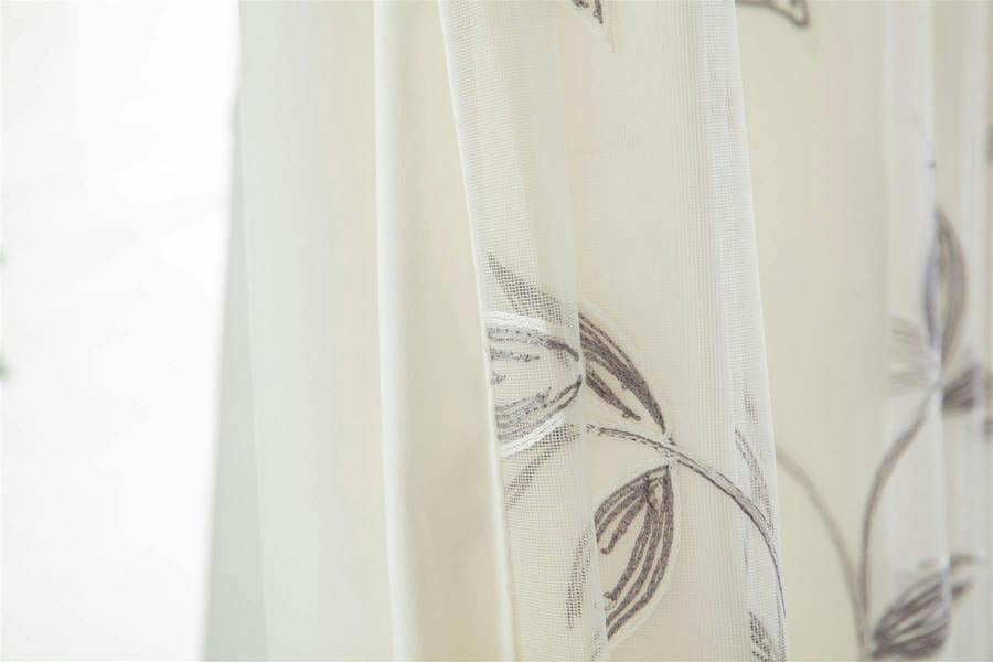 Luxury Living Leaf Embroidered Tulle Voile Curtains Pencil Pleat