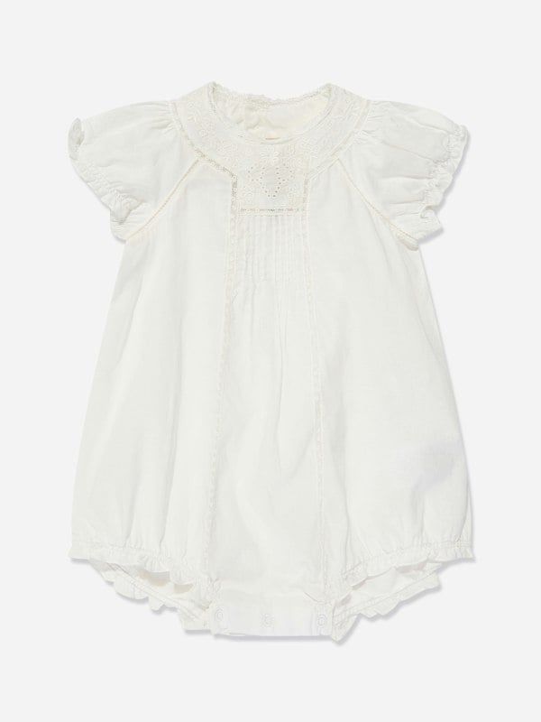 Bonpoint Baby Girls Cotton Romper in Ivory