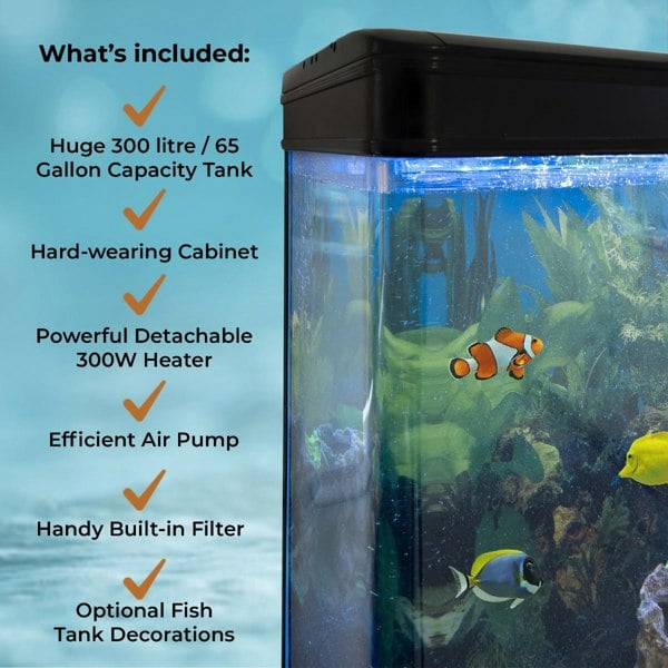 Monstershop Aquarium Fish Tank & Cabinet with Complete Starter Kit - Black Tank & White Gravel