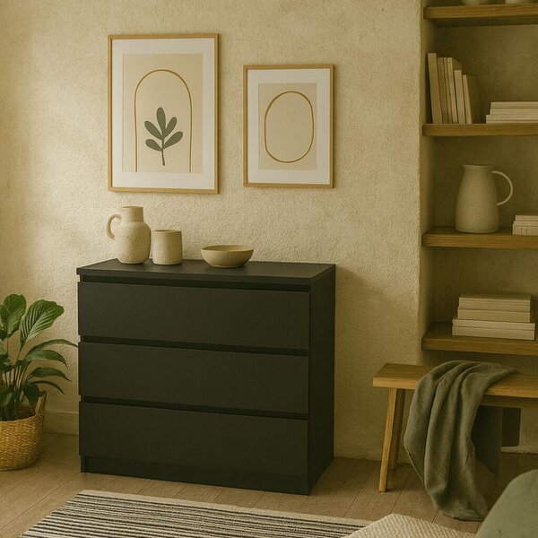 Wyld Haus Budapest Matt Black Wooden Chest 3 Drawers