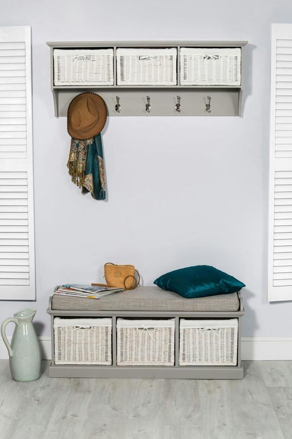 Statement Furniture Tetbury Large Hanging Shelf with White Wicker Storage Baskets