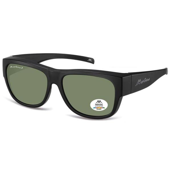Montana Fit Over Glasses Sunglasses FO10 A Matte Black G-15 Green Polarized