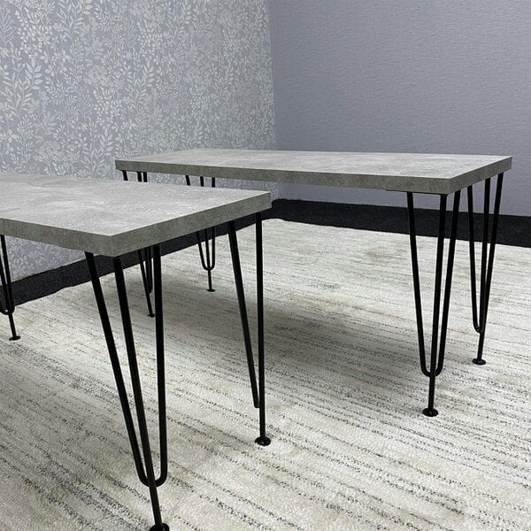 Kosy Koala Grey Dining Table with Hairpin Legs & 2 Matching Benches Set for Kitchen & Dining Room