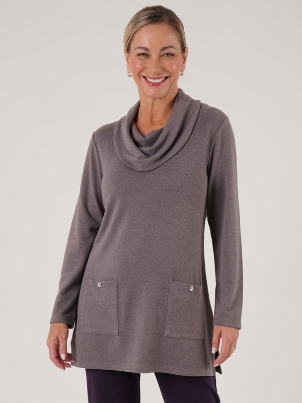PennyPlain Tunic Cowl Neck Top - Taupe