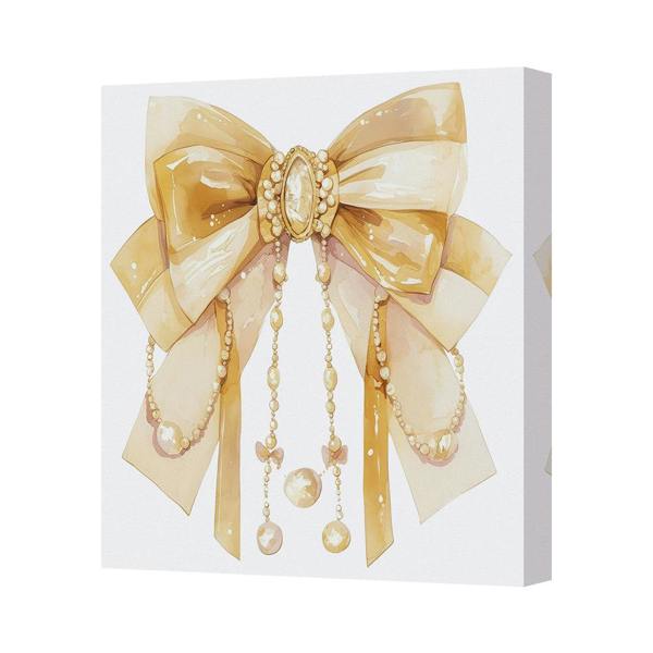 Benjamin Tate Design Golden Bow Canvas Art Print With Beaded Accents On Gallery Frame