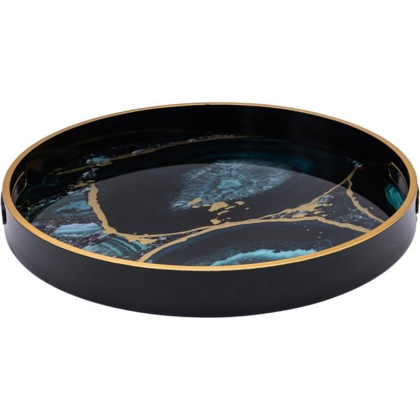 Maison des Cadeaux Round Agate Theme Tray and Drink Coasters Set