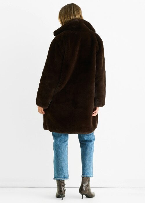 Gini London Chocolate Faux Fur Lapel Collar Longline Coat