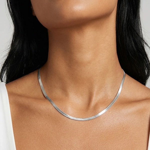 MUCHV Women’s Herringbone Chain Necklace - 18ct Gold or Silver Plated